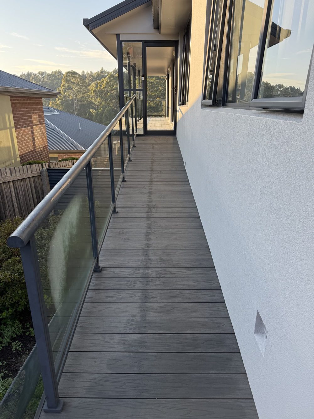 Elevated deck with glass balustrade